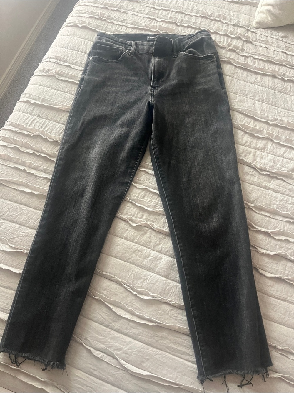 Express Women's Straight Leg Washed Black Jeans